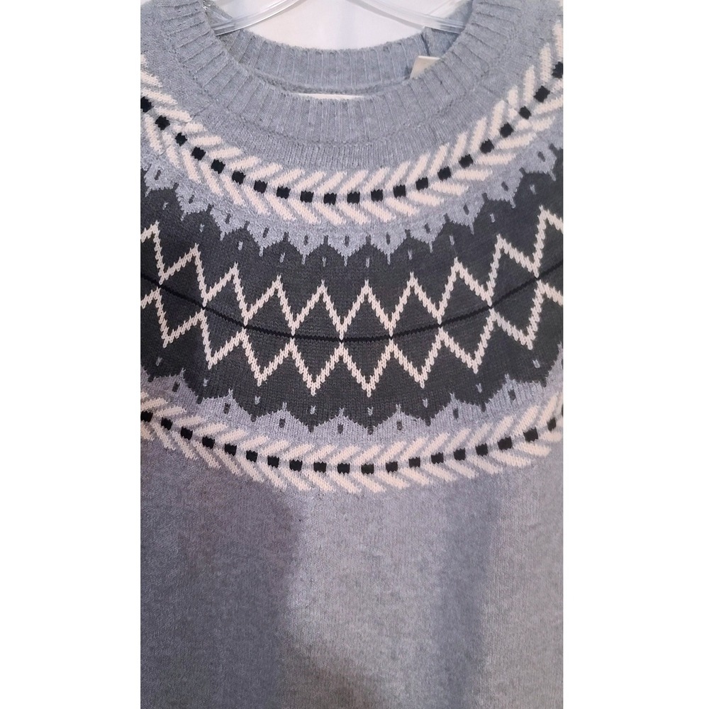 Light Gray & Blue & White Vintage Fair Isle Nordic‎ Sweater Geometric Knit  S